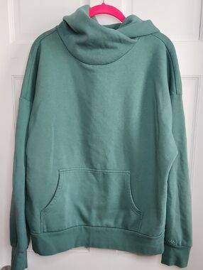DSG Sage Green Hooded Pullover Sweatshirt Criss Cross Neck